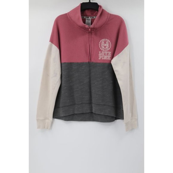 PINK Victoria's Secret women’s L 1/4 zip fleece pullover colorblock logo - Picture 1 of 10